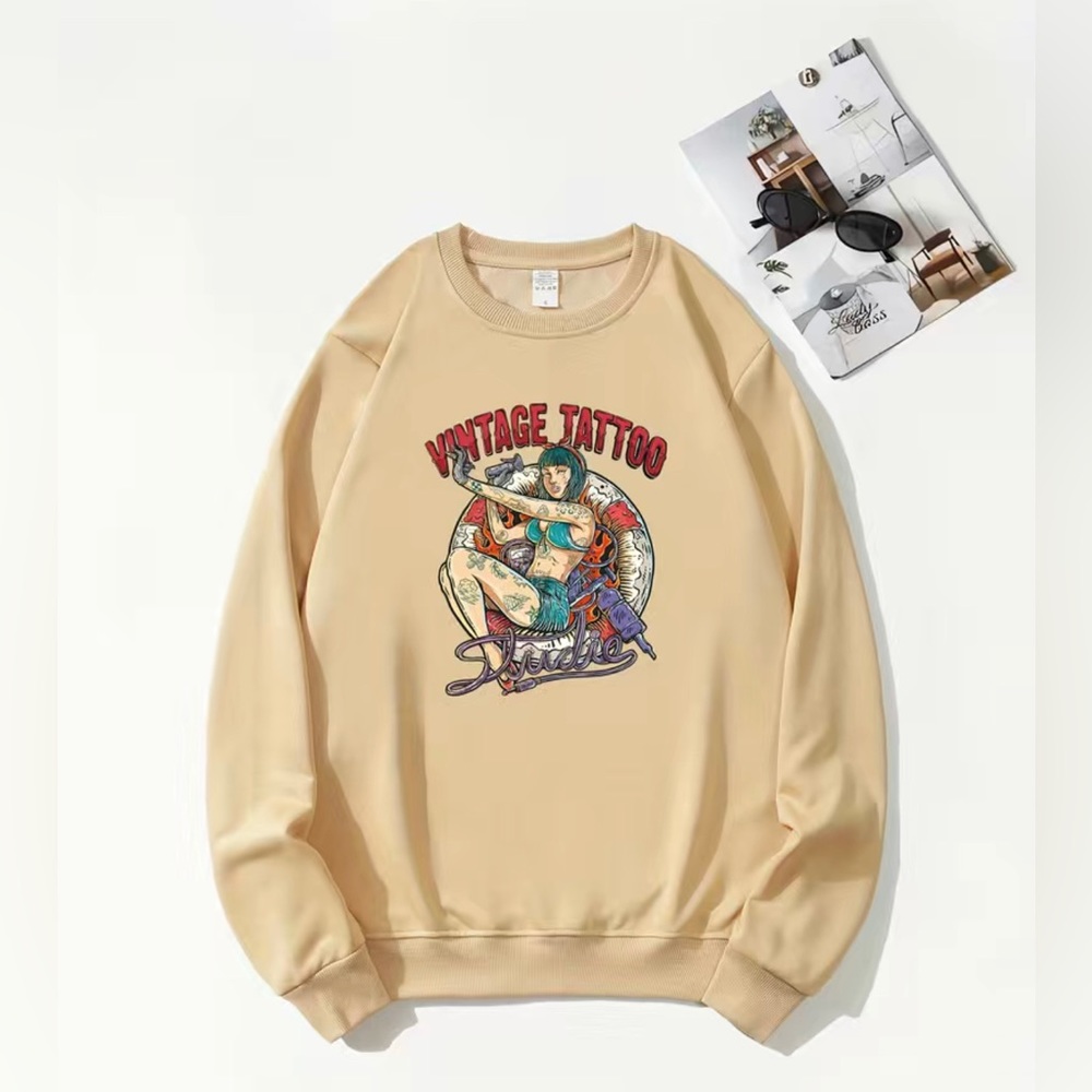 New Khaki Graphic Long Sleeve Crew Neck Sweatshirt